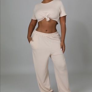 BUTTER SOFT 🥰  Loungewear / Streetwear Top & Pant Set - Nude Crop Knot Tie